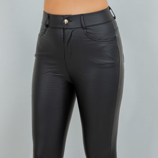 High Rise Straight Leg Vegan Leather Pants