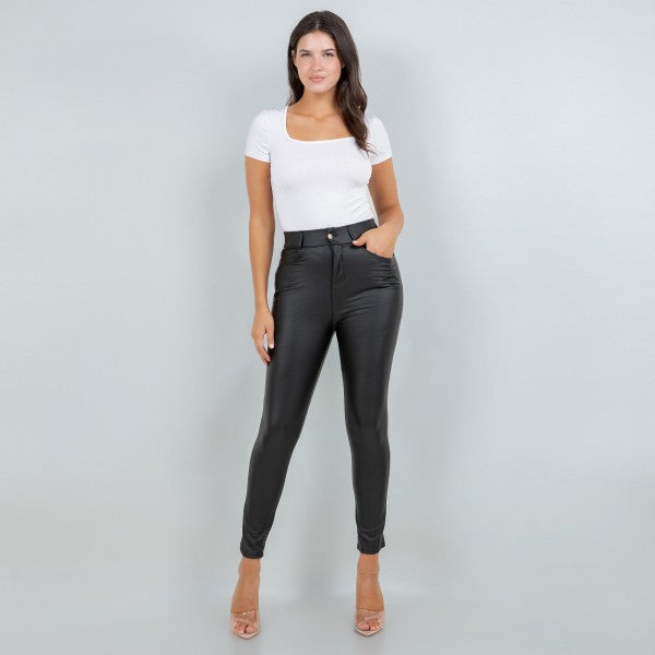 High Rise Straight Leg Vegan Leather Pants