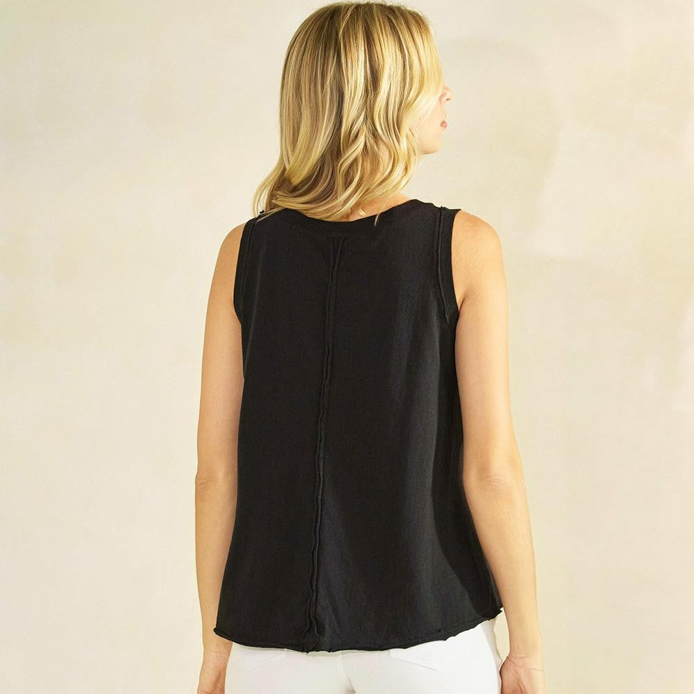 Raw Edge Tank Top Black