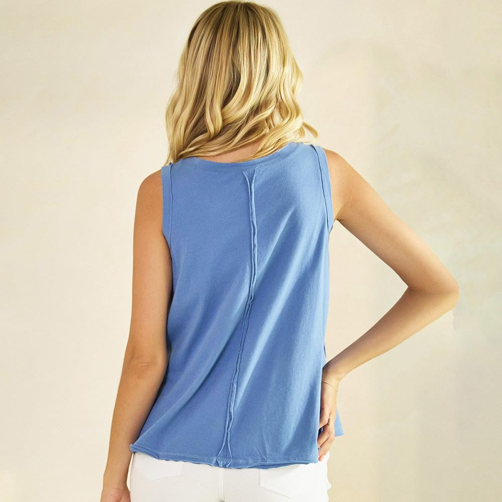 Raw Edge Tank Top Blue