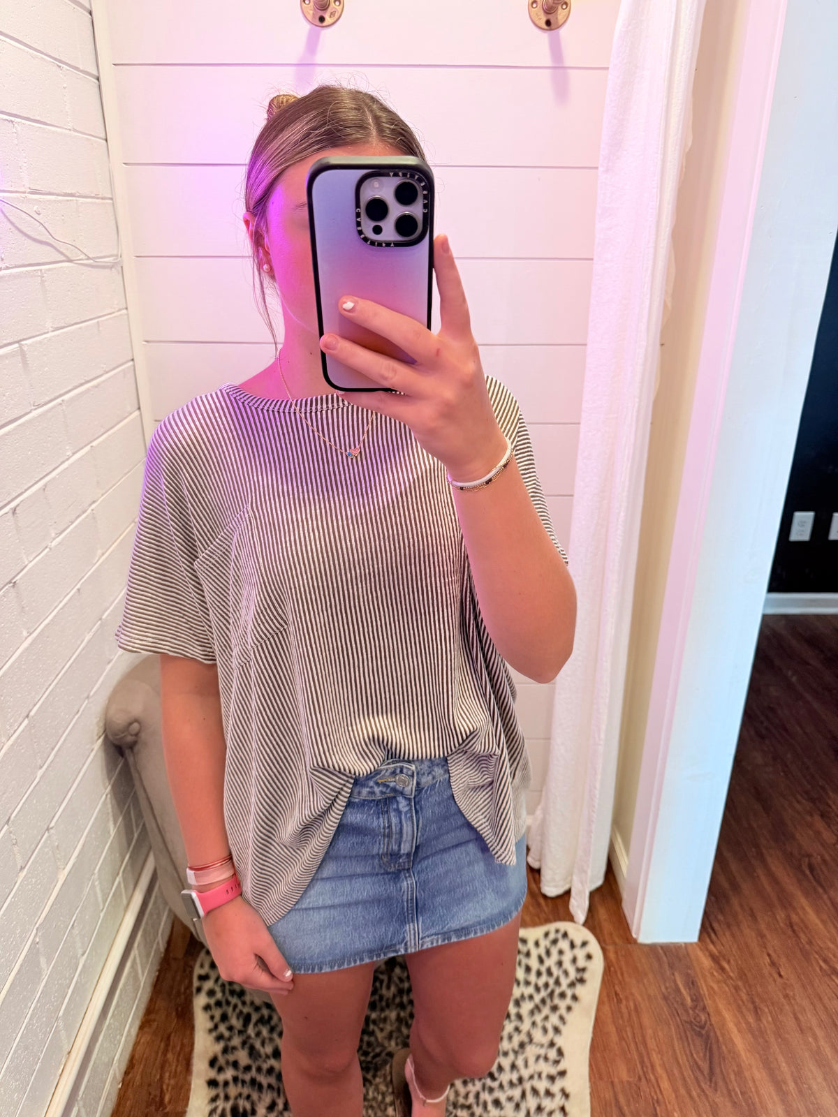 Brown Corded Rib Oversized Short Sleeve Top