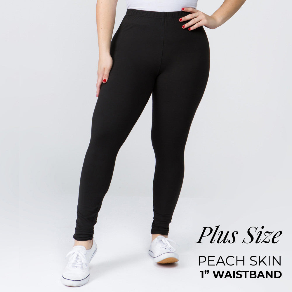 Women's Plus Size 1" Waistband Solid Peach Skin Leggings.