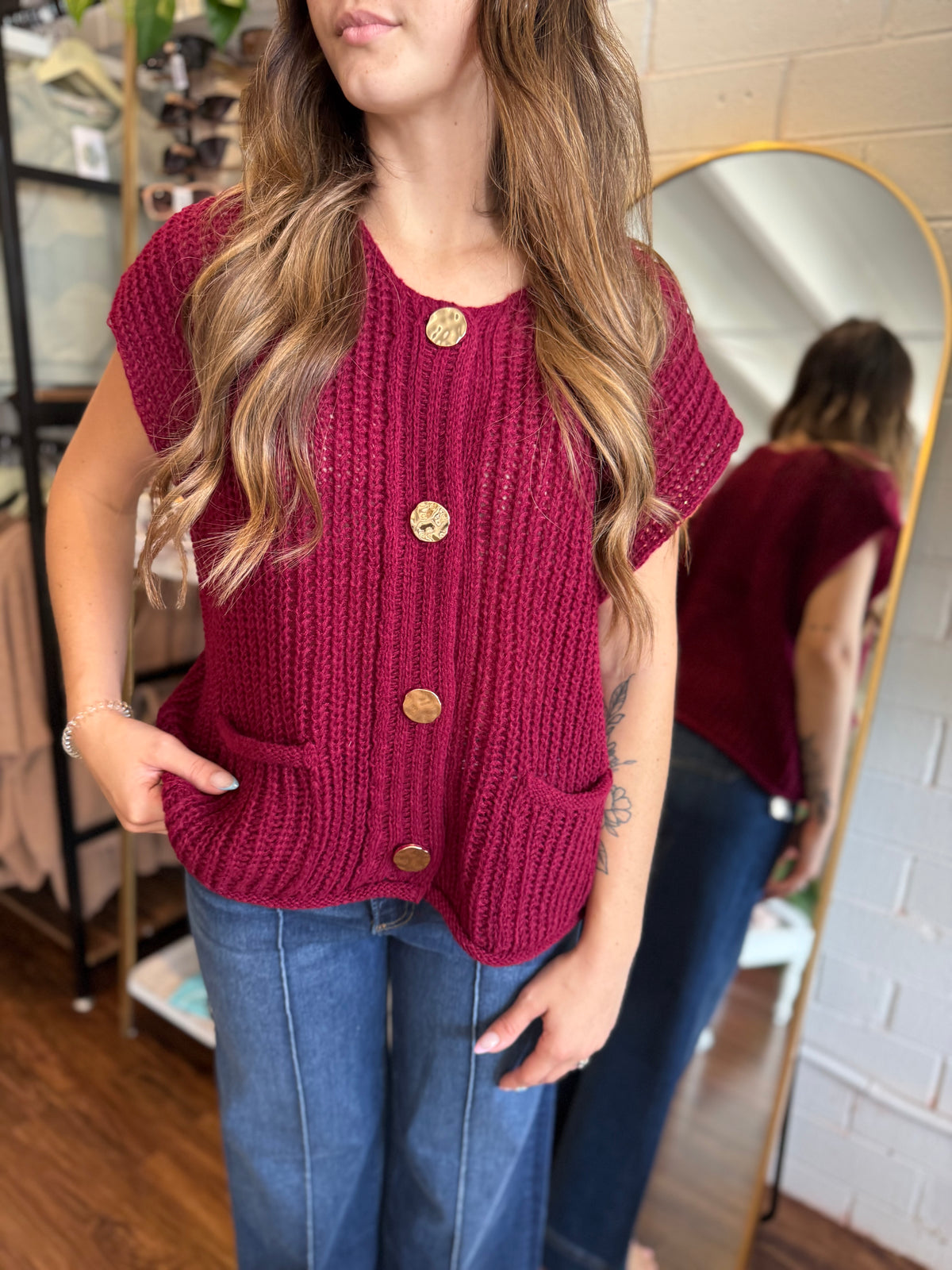 4 Button Sweater Vest Cabernet