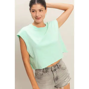 Crewneck Sleeveless Boxy Top - Mint