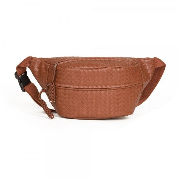 Woven Vegan Leather Cross Body Bag With Adjustable Buckle Strap
