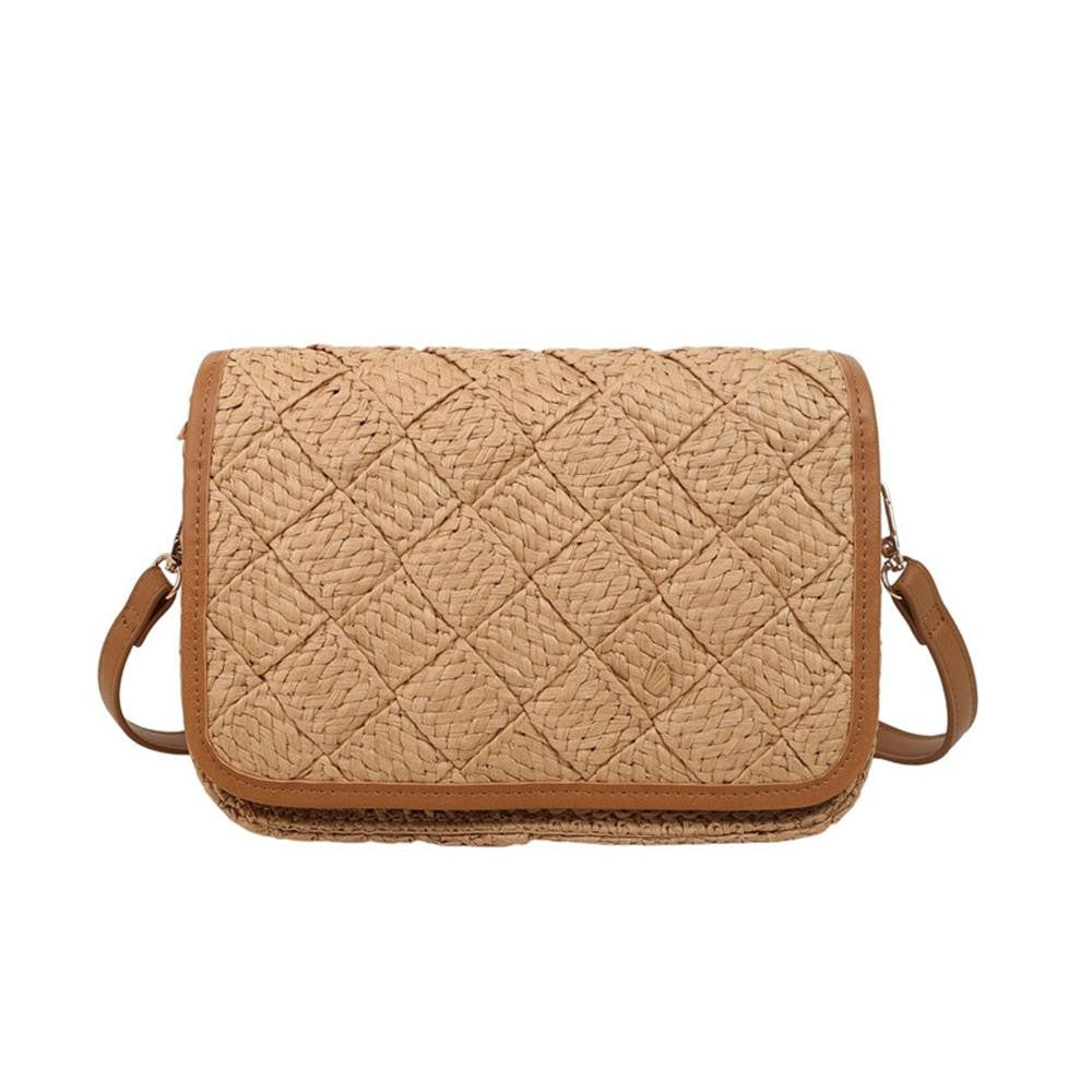 Woven Straw Tote Bag With Vegan Leather Details