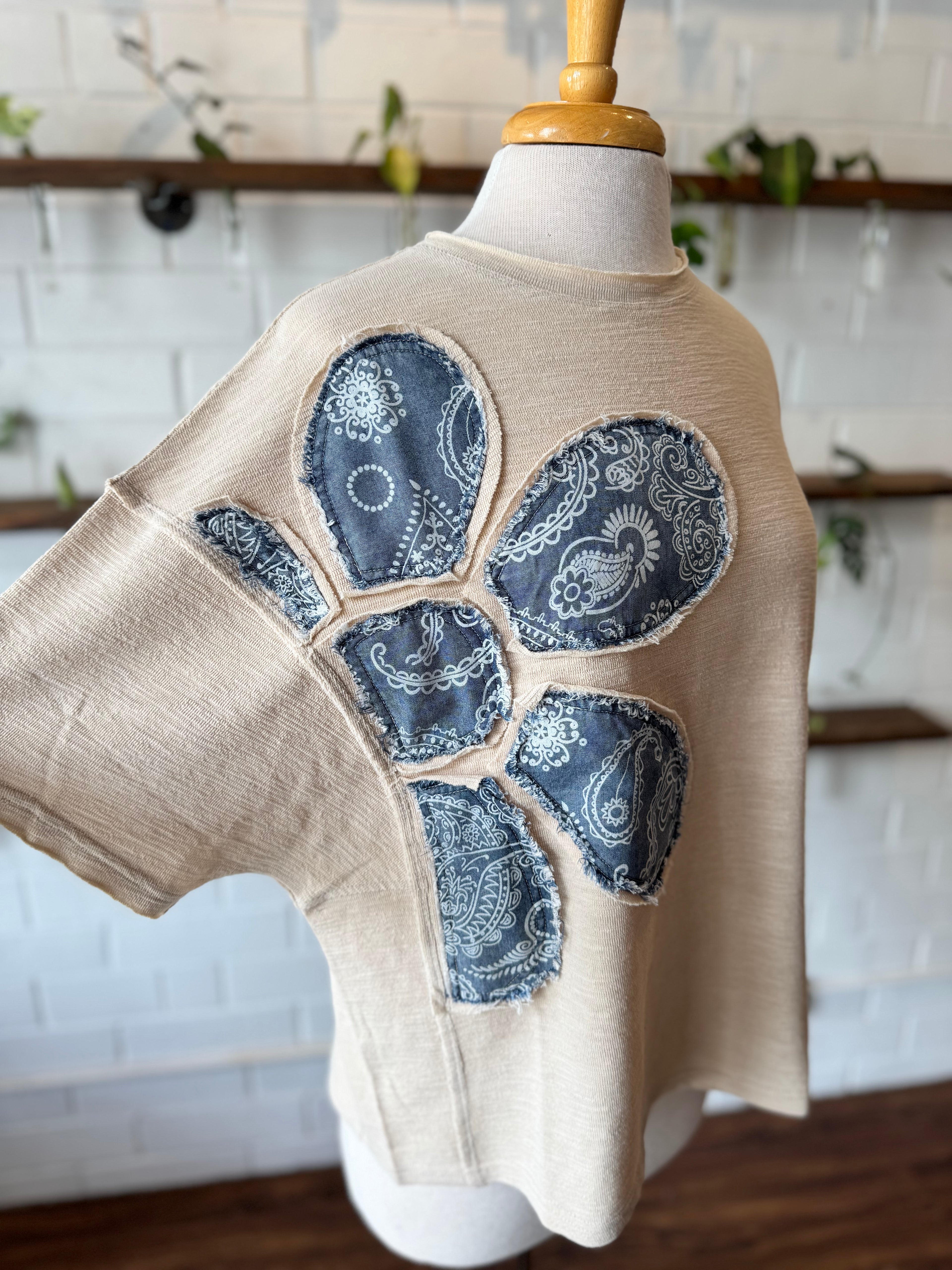 Denim Flower Patchwork Tee