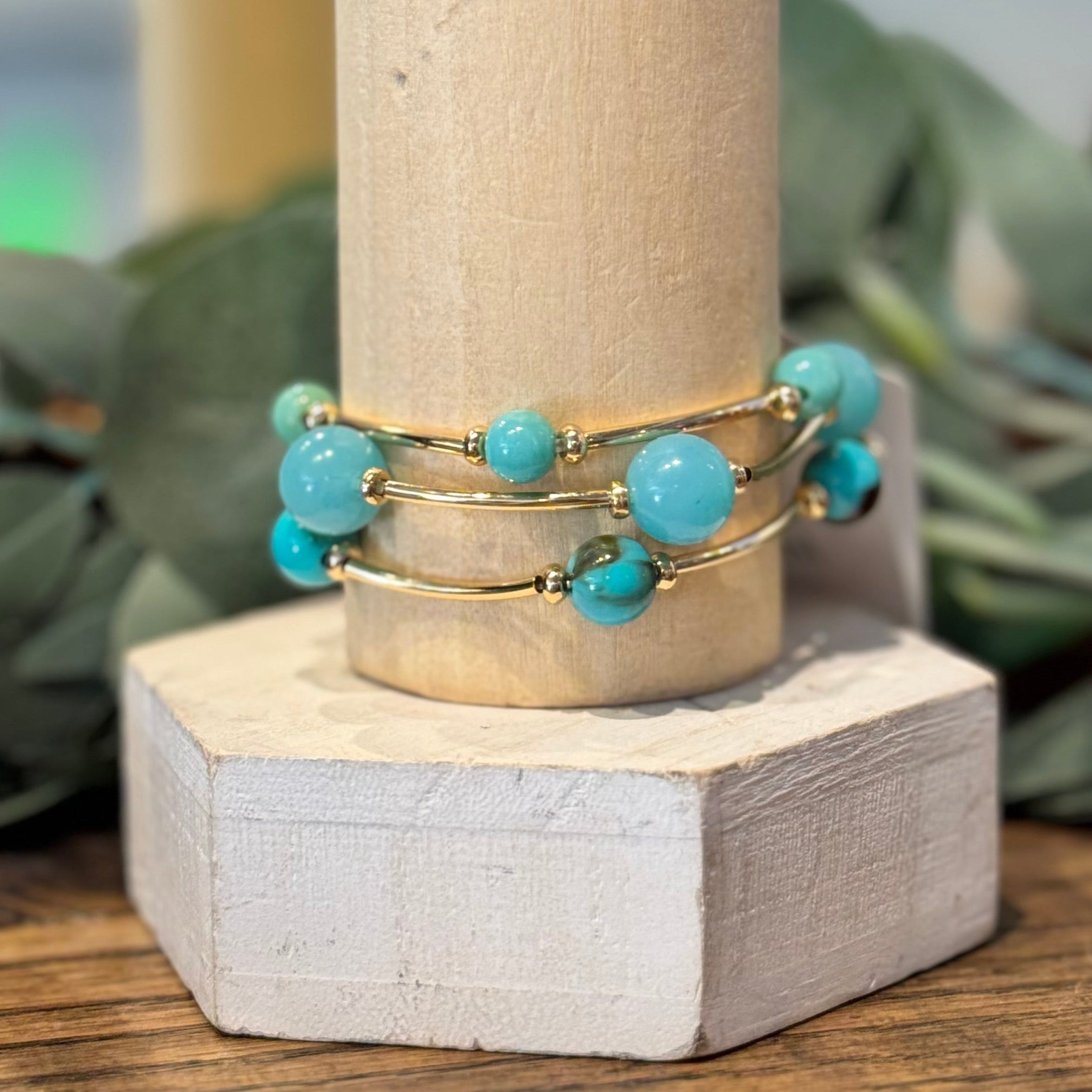 Teal & Gold Tube Bracelet Set