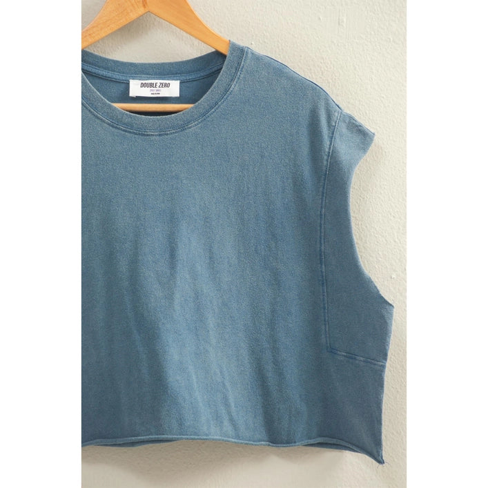 Crewneck Sleeveless Boxy Top -Navy