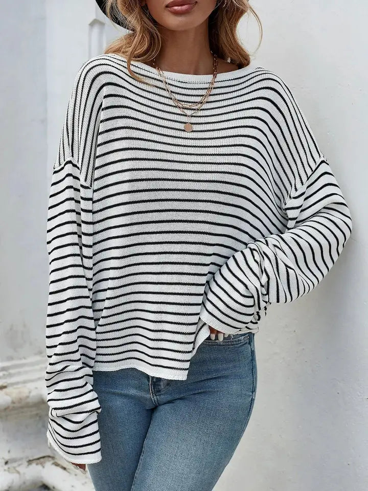 Striped Backless Crossover Sweater