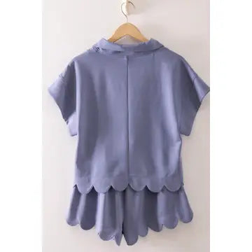 Half-Zip Scallop Active Shorts Set denim
