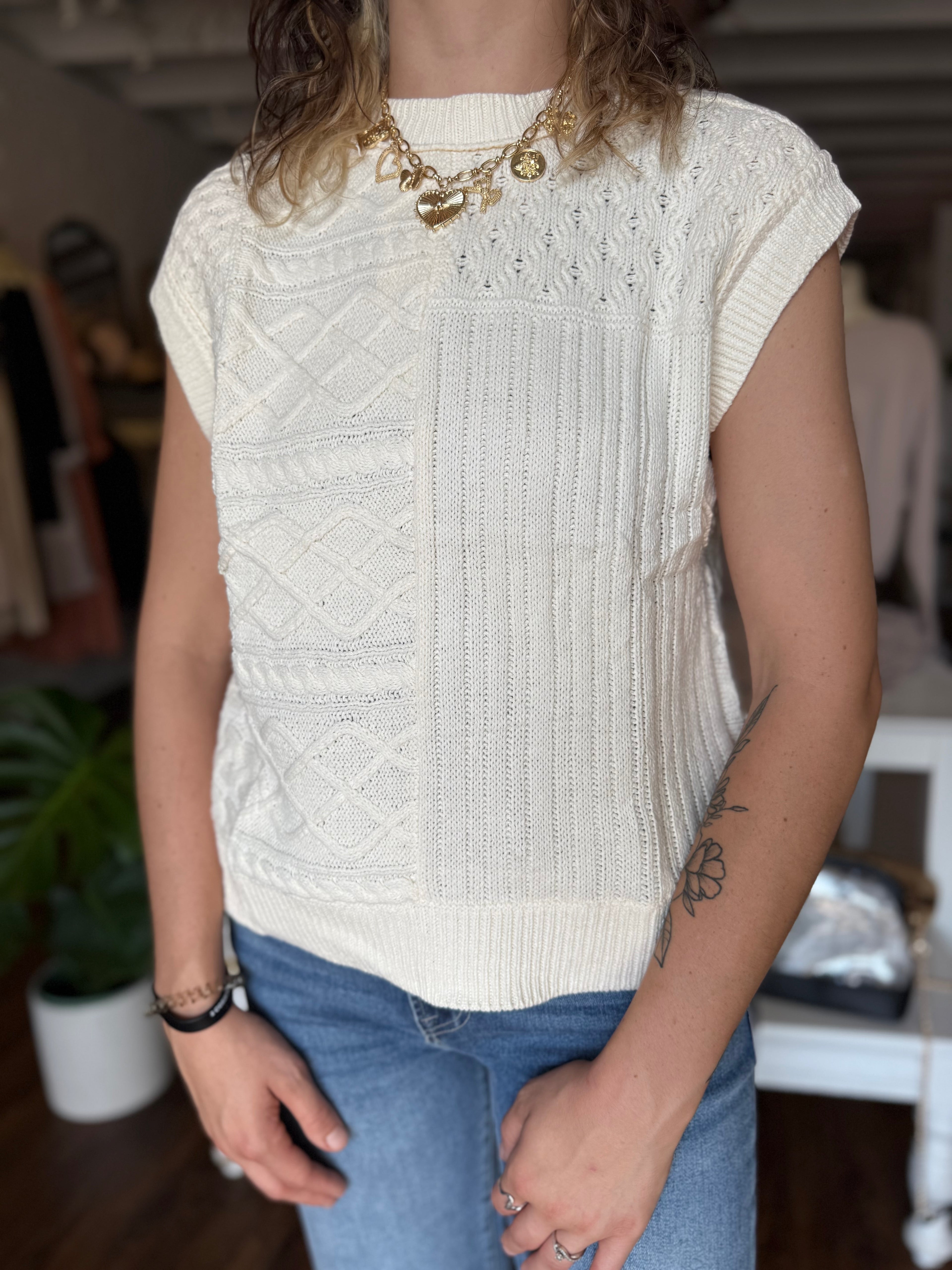 Cable Knit Cap Sleeve Sweater