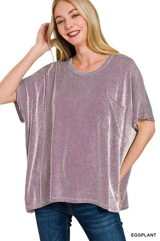 Corded Ribbed Top - Eggplant