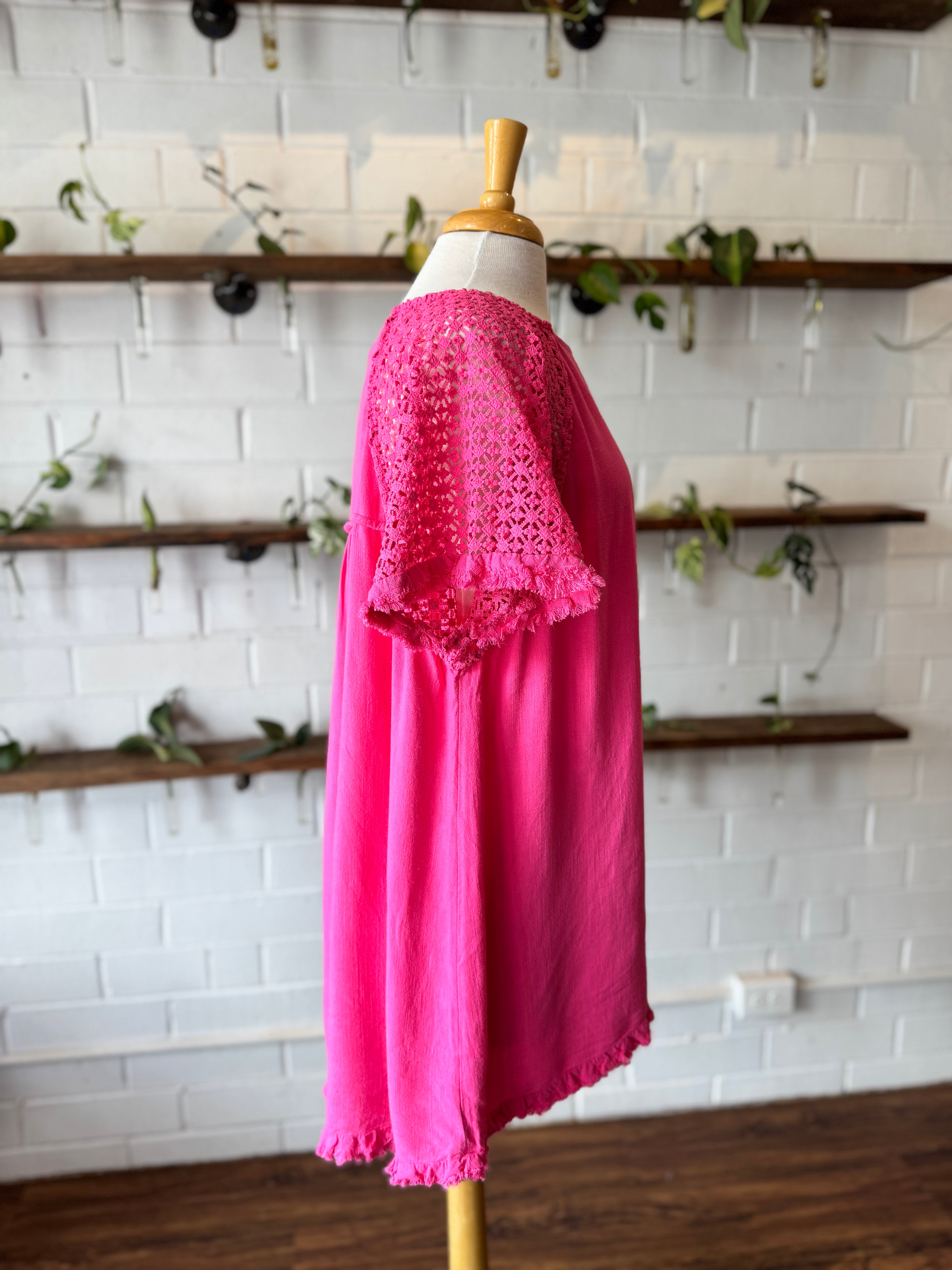 Pink Crochet Sleeve Tunic
