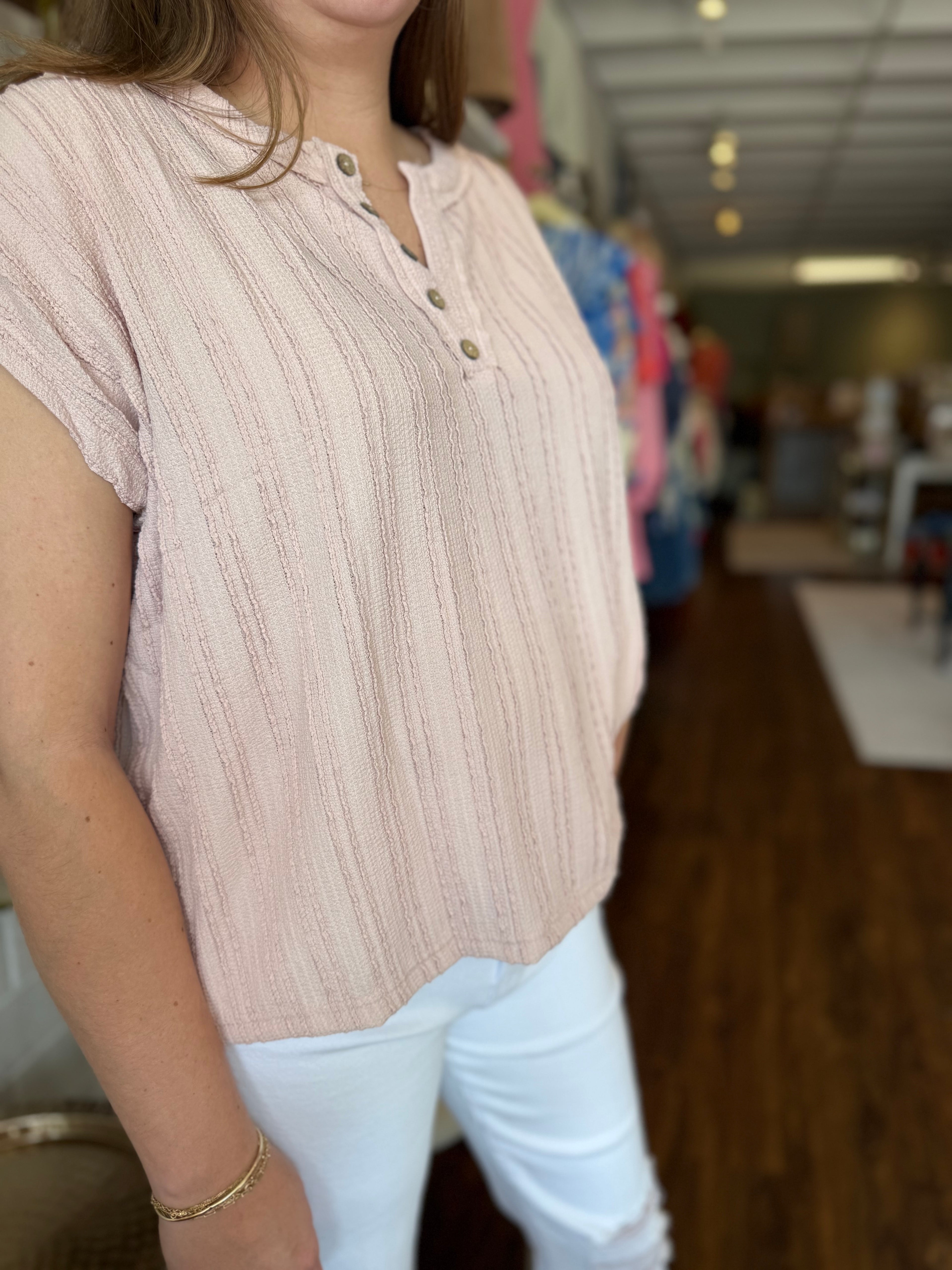 Cap Sleeve Button Top - Mauve