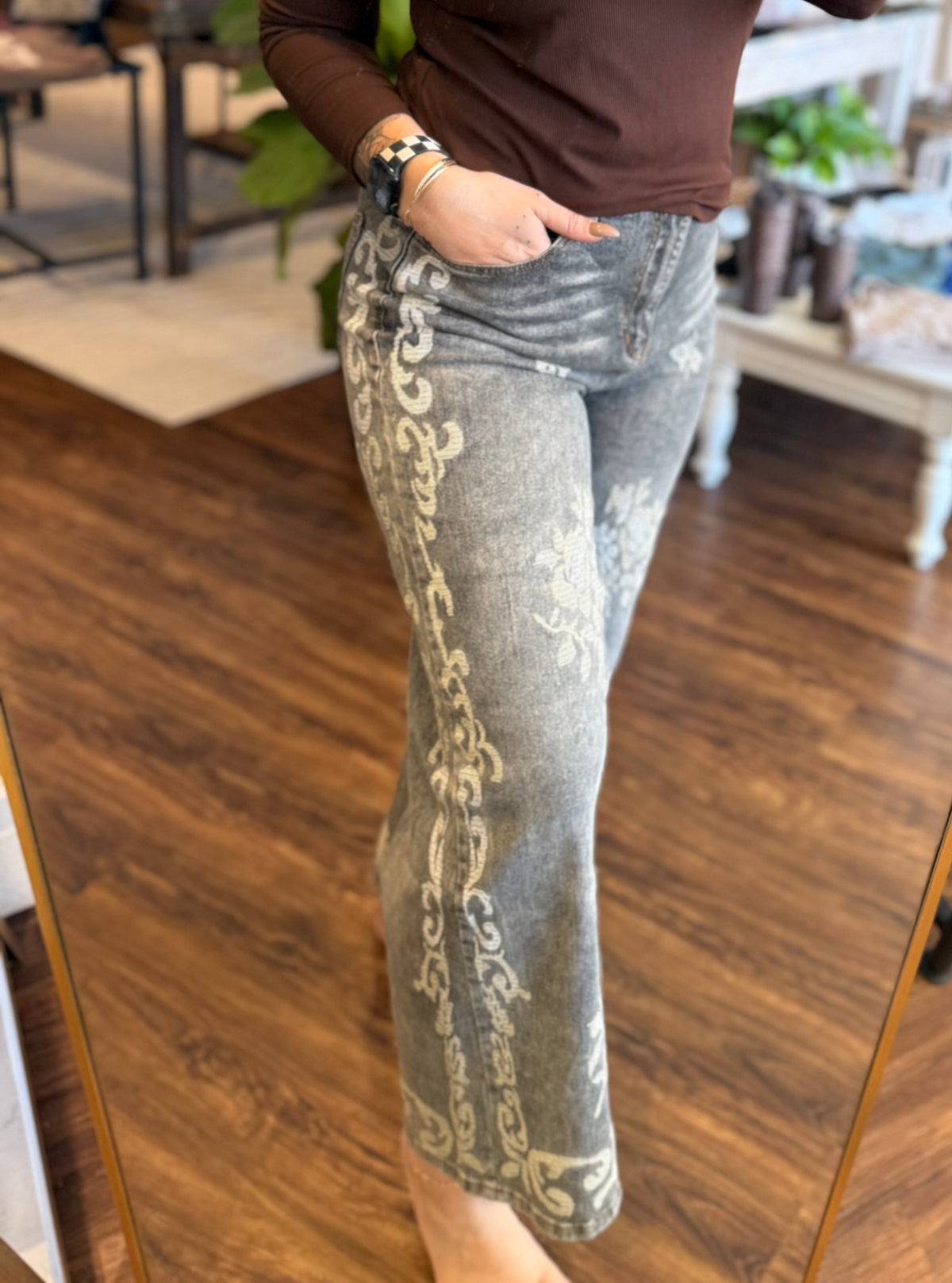 Faded Wash Embroidered Denim