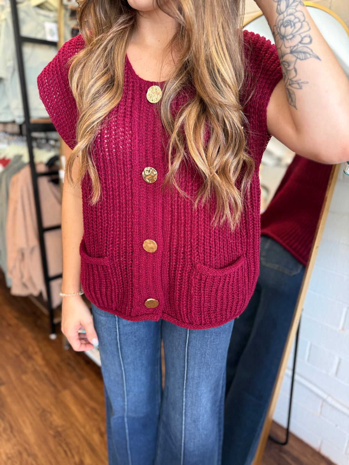 4 Button Sweater Vest Cabernet