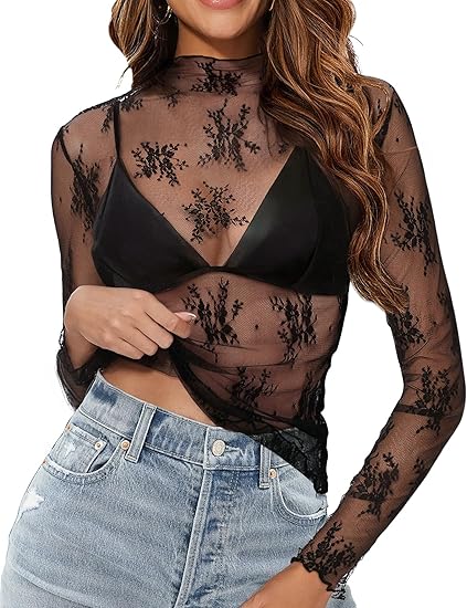 Black Lace Long Sleeve Top