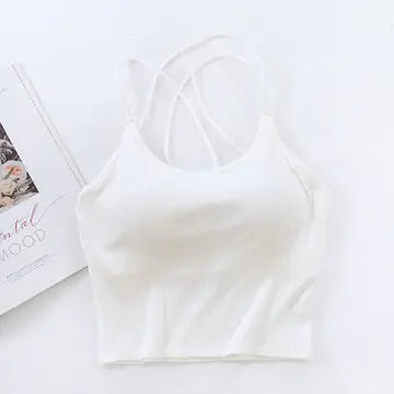 White Cross Strap Built in Bra Tank Top
