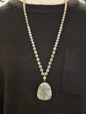 Stone Beaded Long Necklace, Labradorite