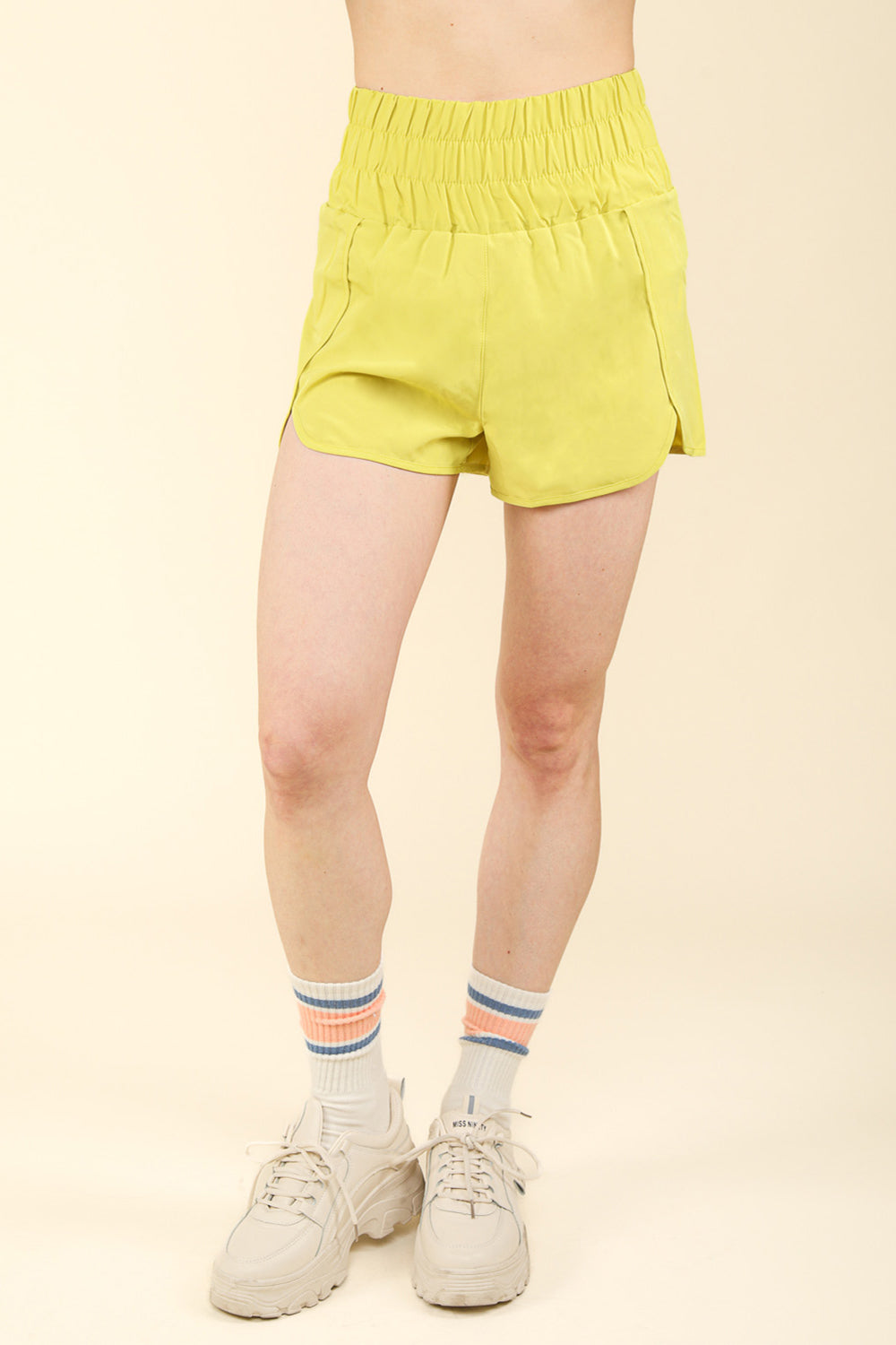 Elastic Waist Active Shorts - Lime