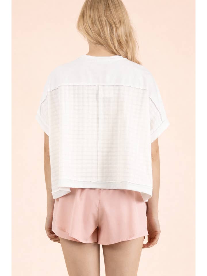 Dolman Sleeve Textured Knit Casual Top White