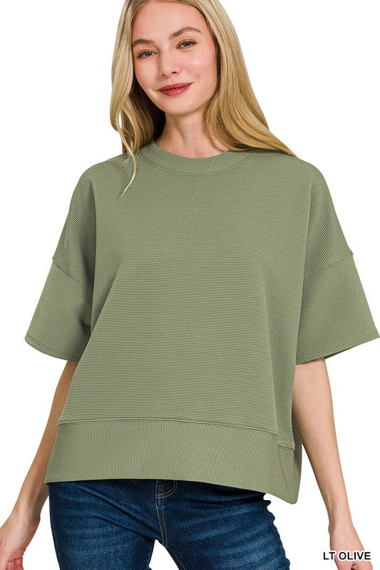 Ribbed Round Neck Tee Olive