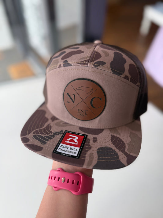 "Brown NC" Bark Duck Camo Richardson Flat Bill Hat