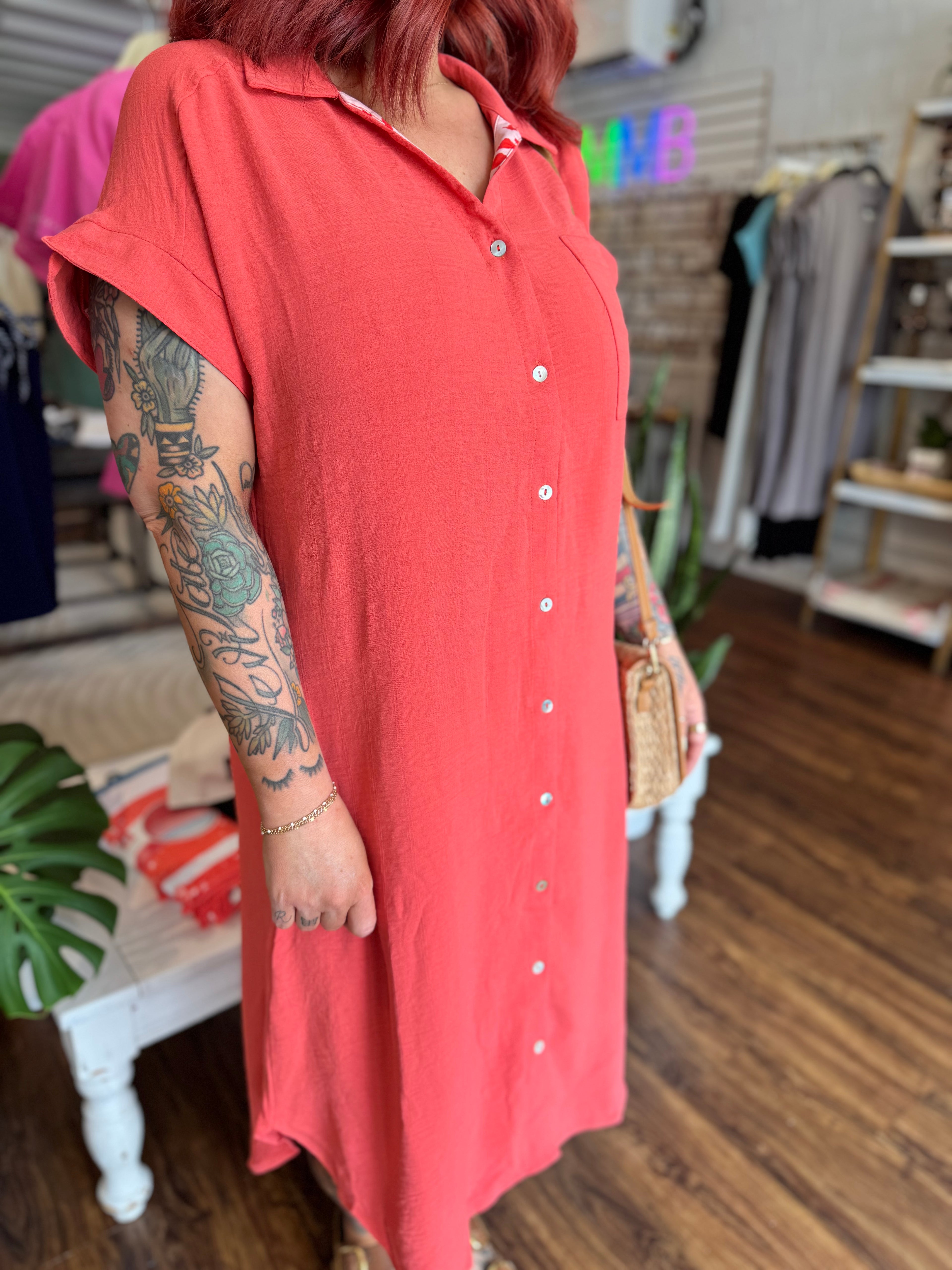 Collared Button Down Shirt Dress