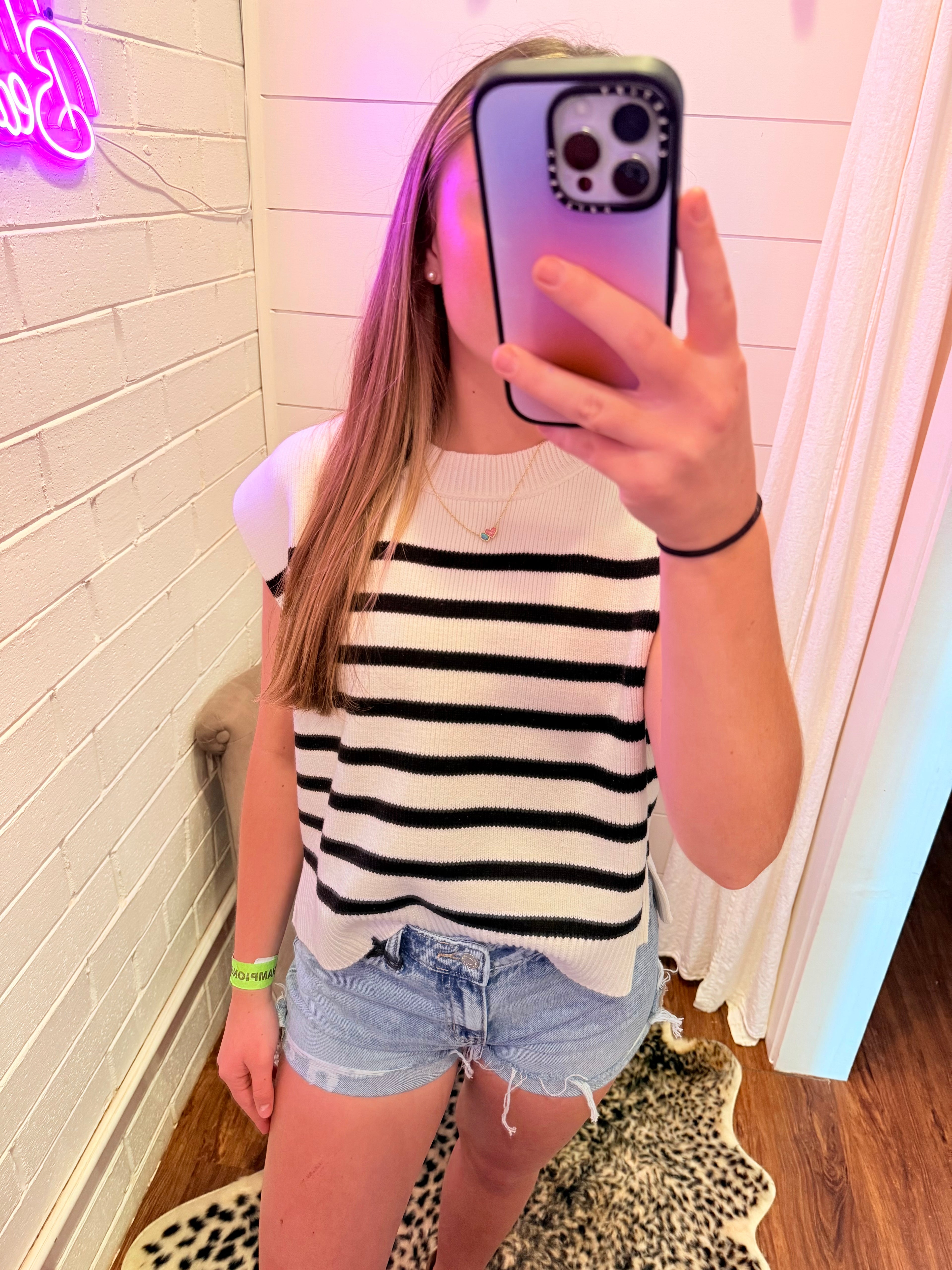 Black Oversized Crew Neck Stripe Sweater Vest