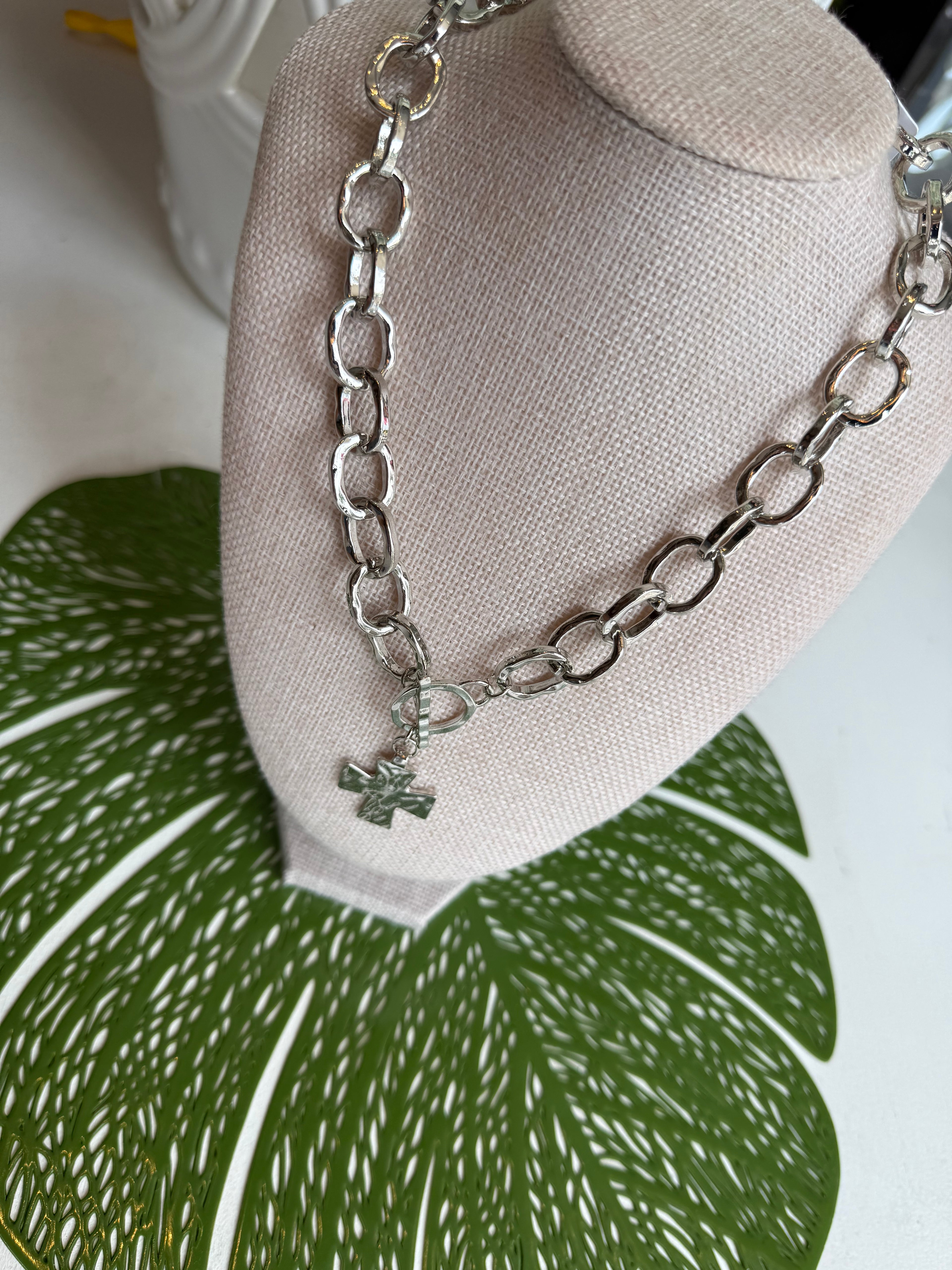 Chunky Cross Necklace - Silver