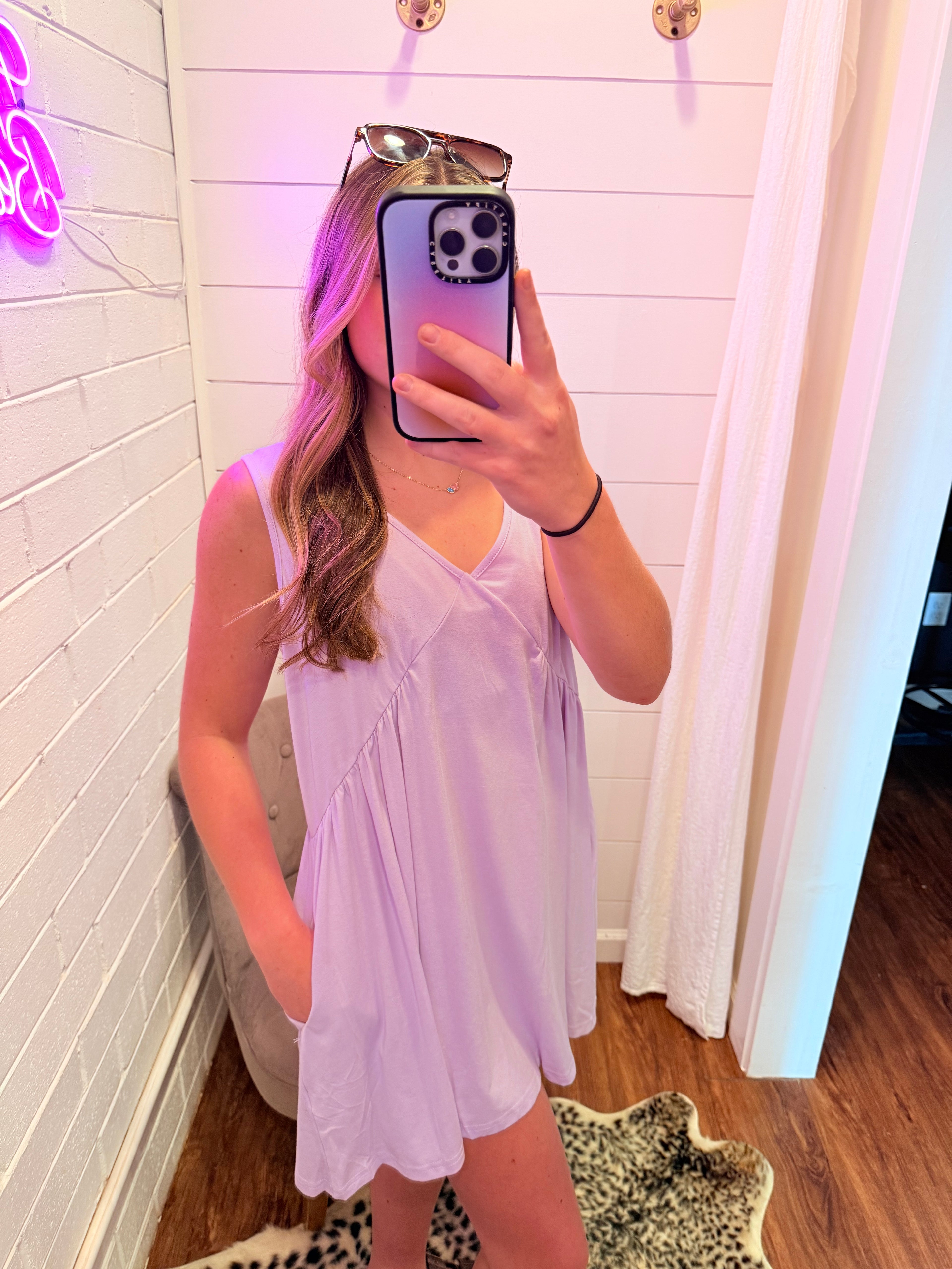 Purple Leisure V-Neck Sleeveless Vest Loose Fitting Dress