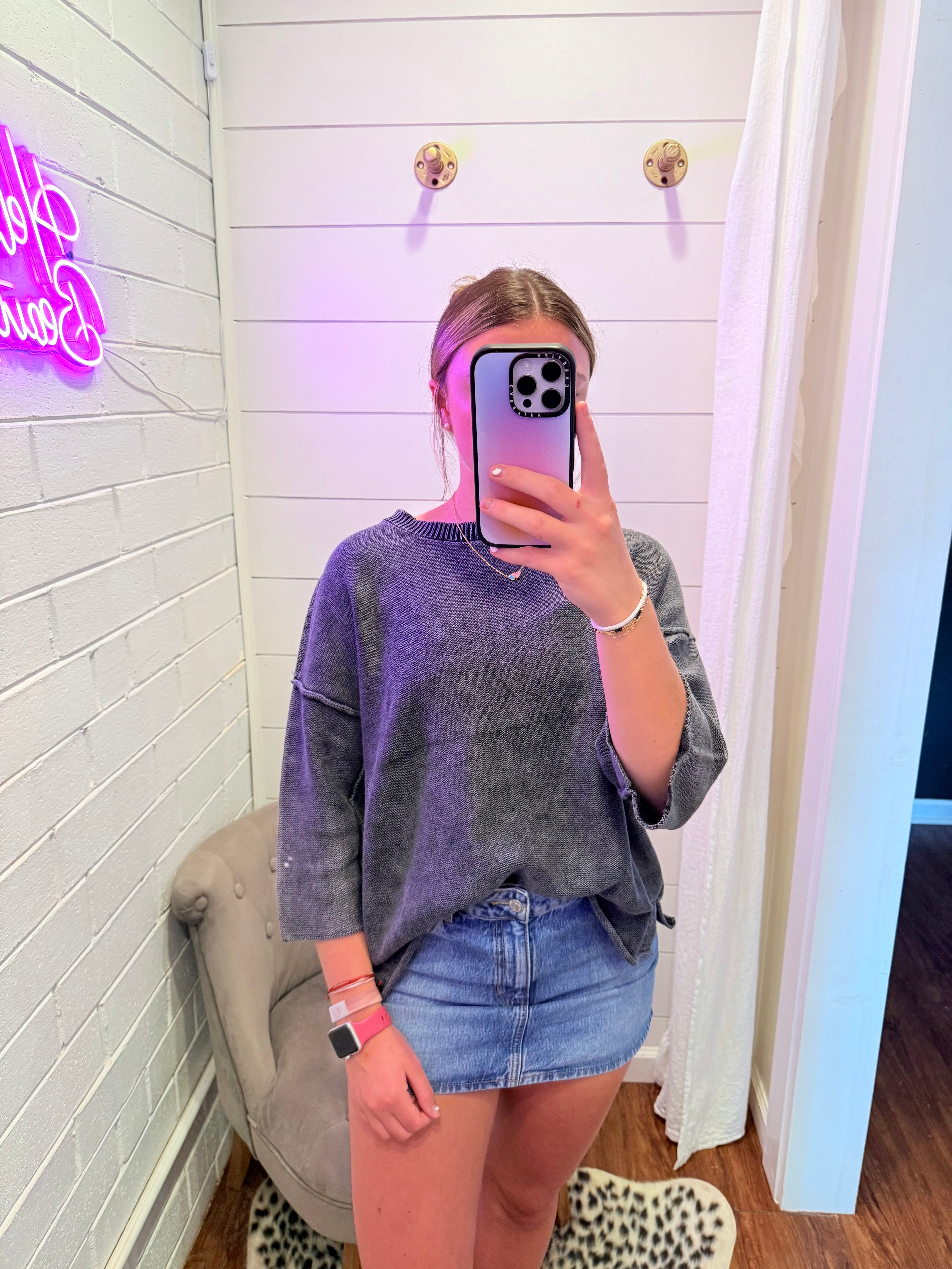 Black Washed 3/4 Sleeve Boxy Sweater