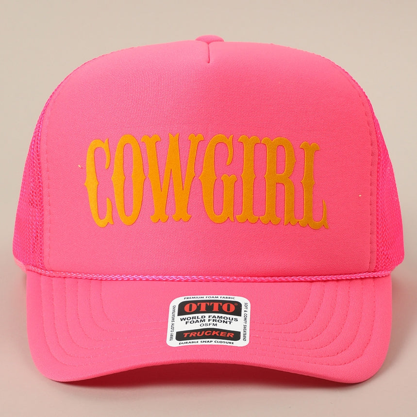 Cowgirl Text Logo Printed Mesh Back Trucker Hat