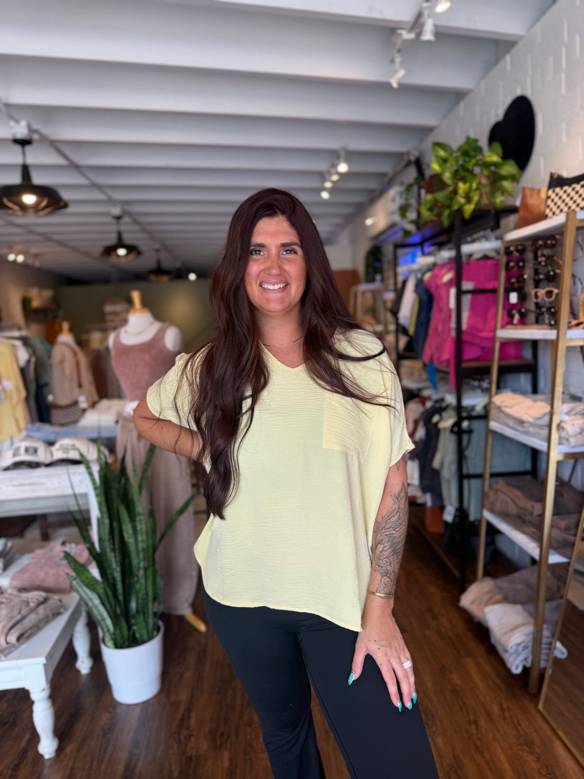 V-neck Dolman Short Sleeve Top - Yellow