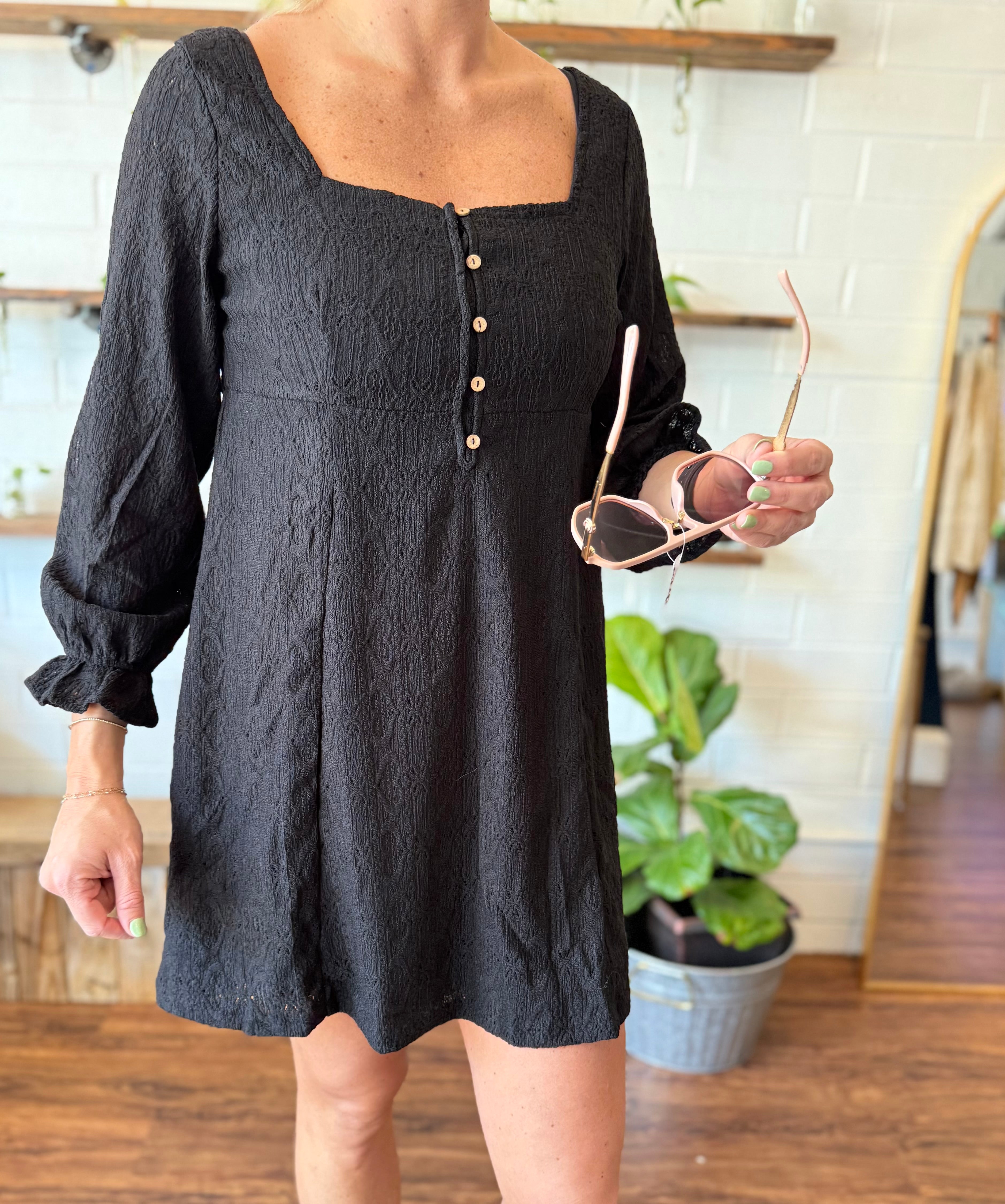 Lace Square Neck Mini Dress