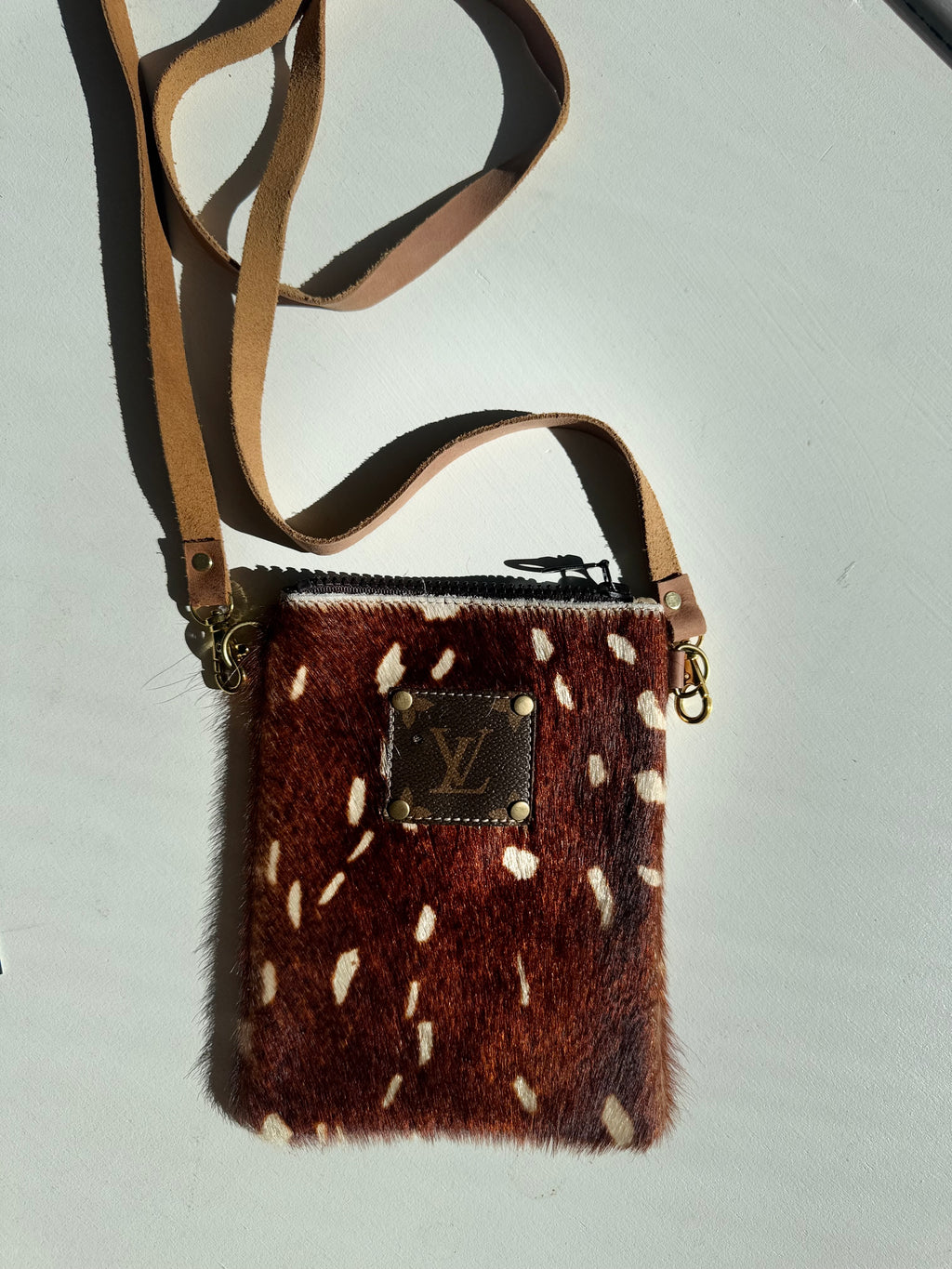 Brown & white cowhide leather crossbody