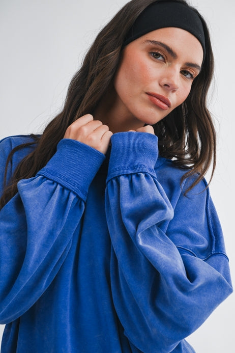 Oversized Mock Neck Washed Sweatshirt - Cobalt ETA 8/1