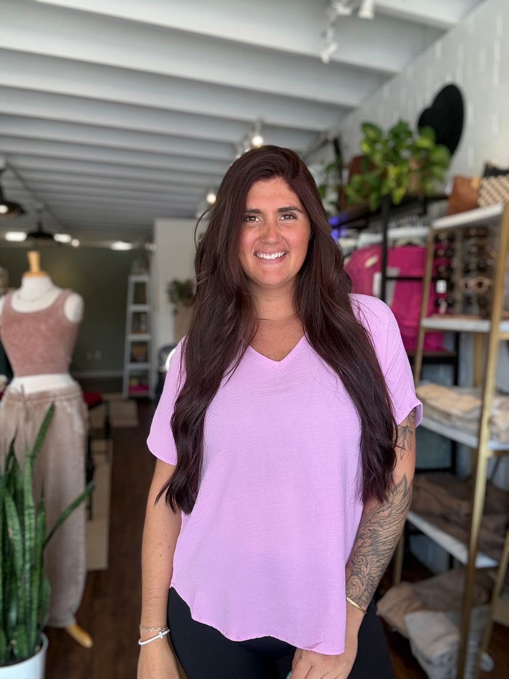 V-neck Short Sleeve Top - Mauve