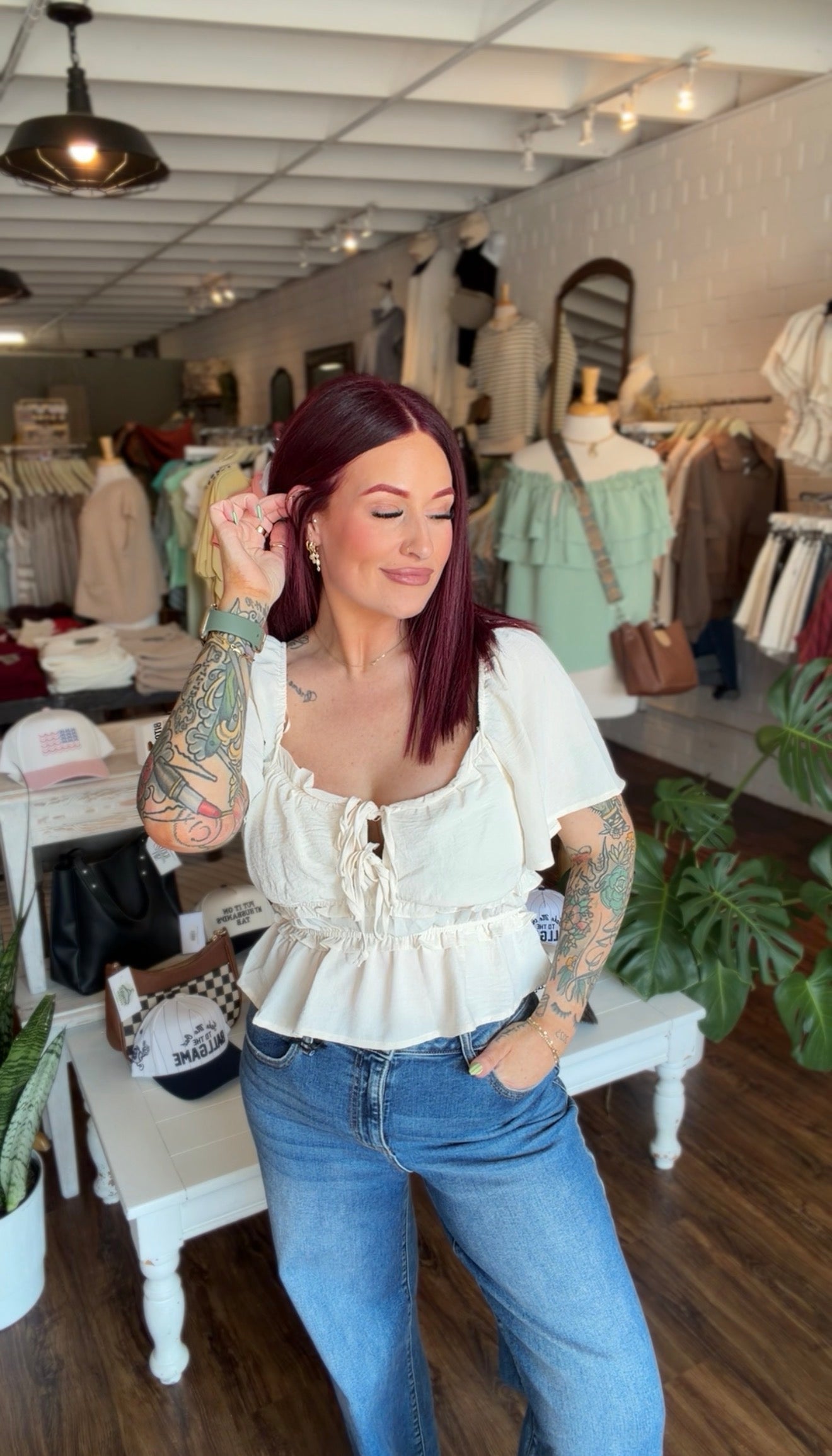 Airflow Ruffle Peplum Tie Front Top