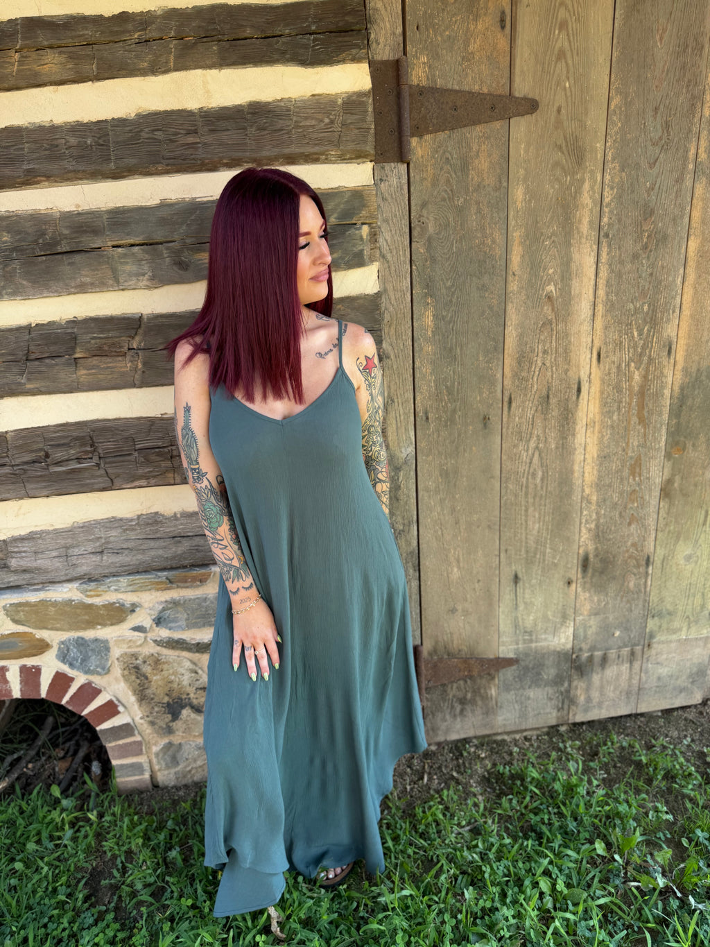 Woven Crinkle Cami Maxi Dress W Side Pockets