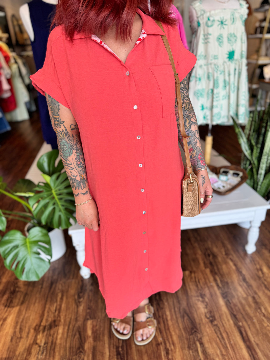 Collared Button Down Shirt Dress
