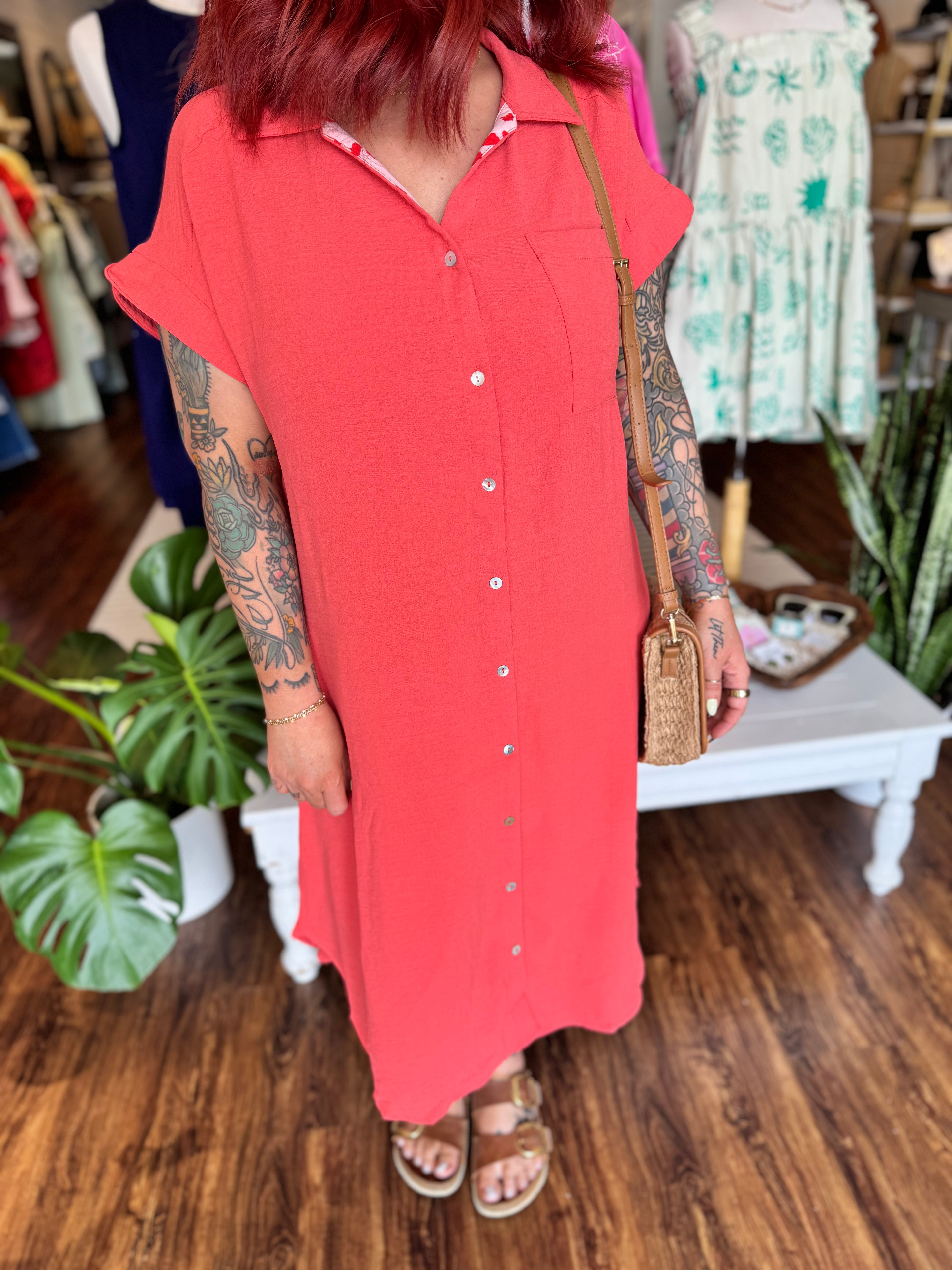 Collared Button Down Shirt Dress