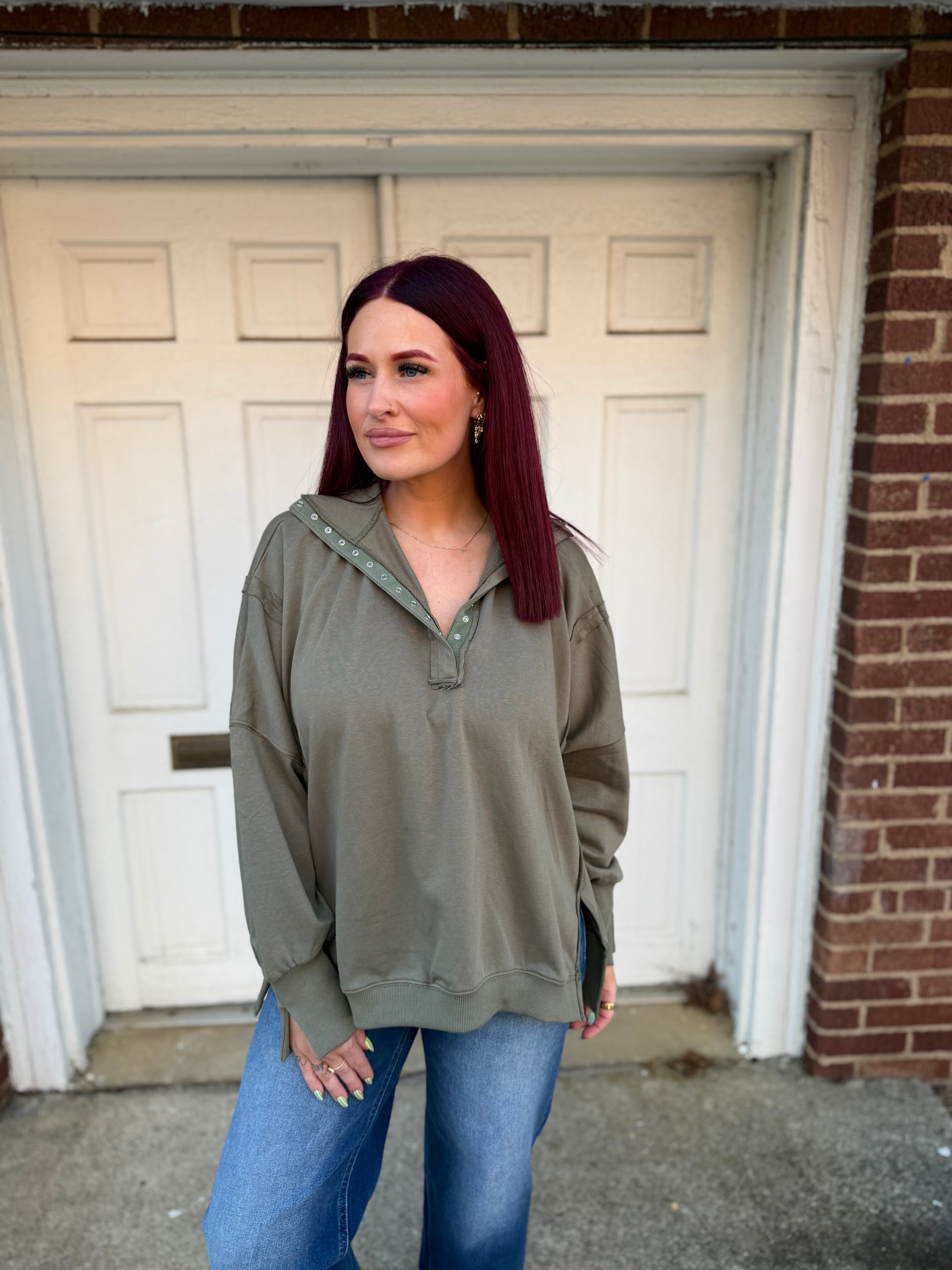 Henley Sweatshirt - Olive