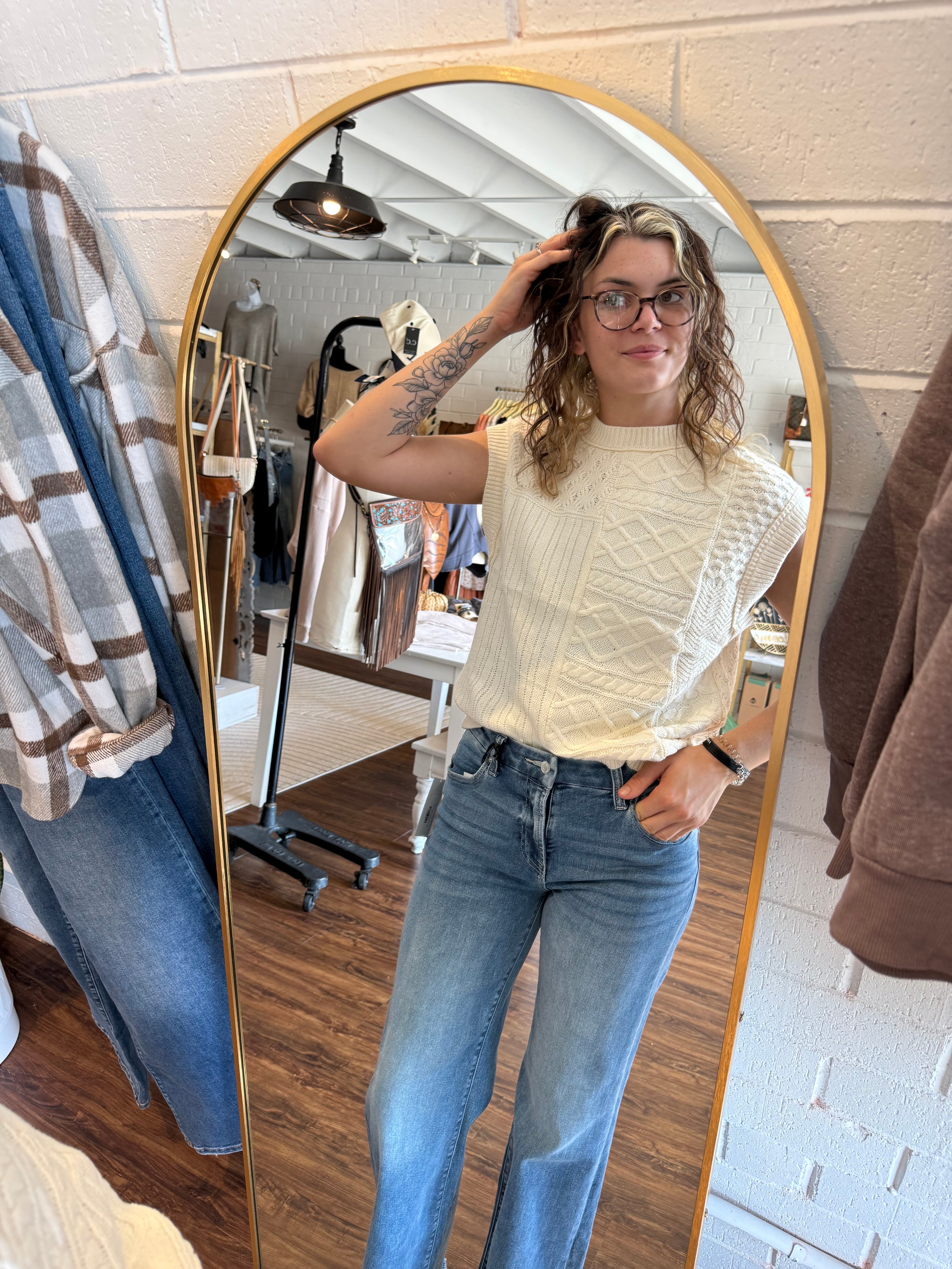 Cable Knit Cap Sleeve Sweater