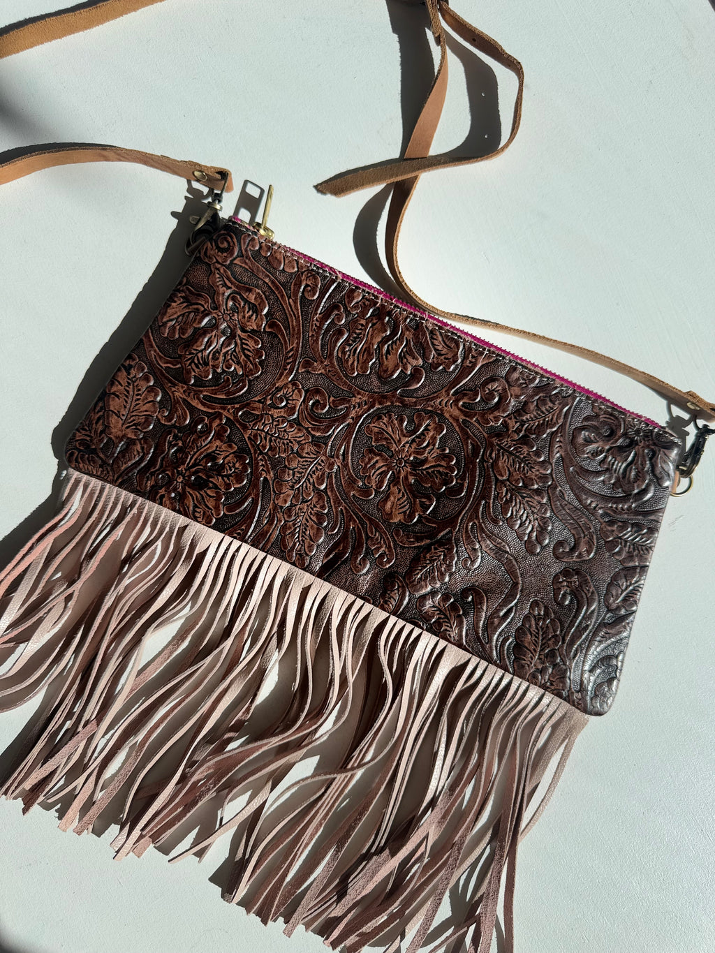Leather Fringe Brown Etched