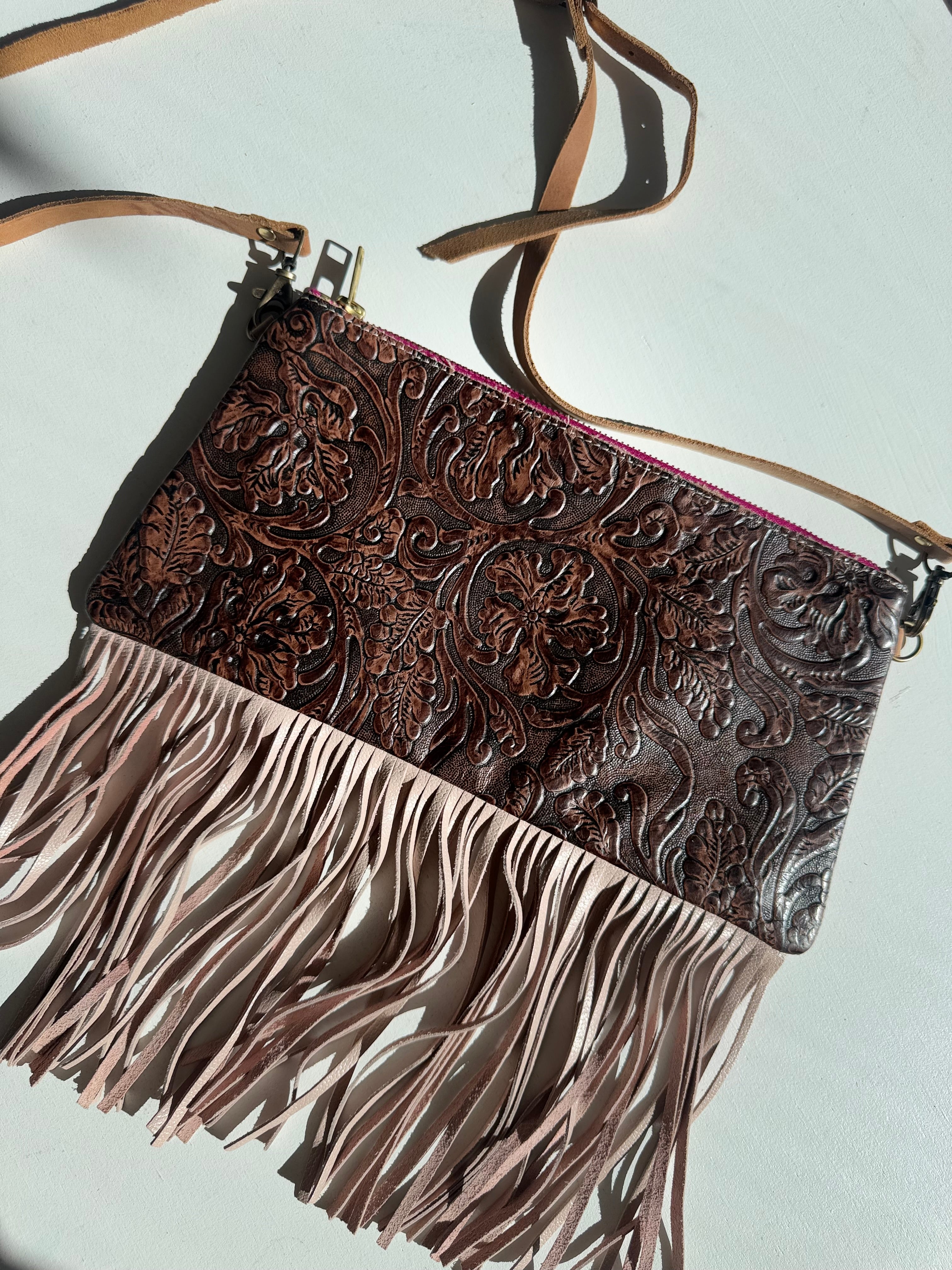 Leather Fringe Brown Etched