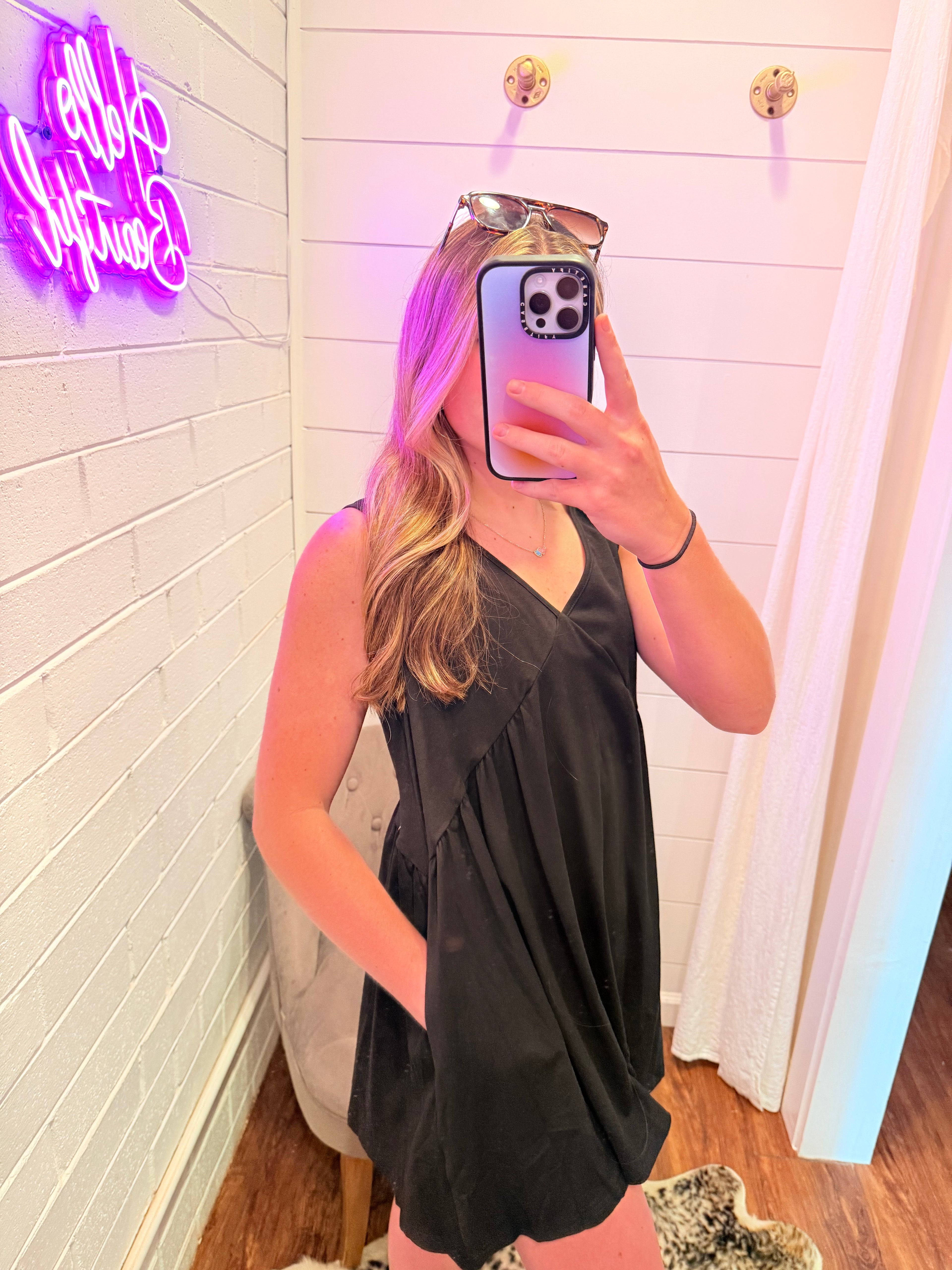 Black Leisure V-Neck Sleeveless Vest Loose Fitting Dress