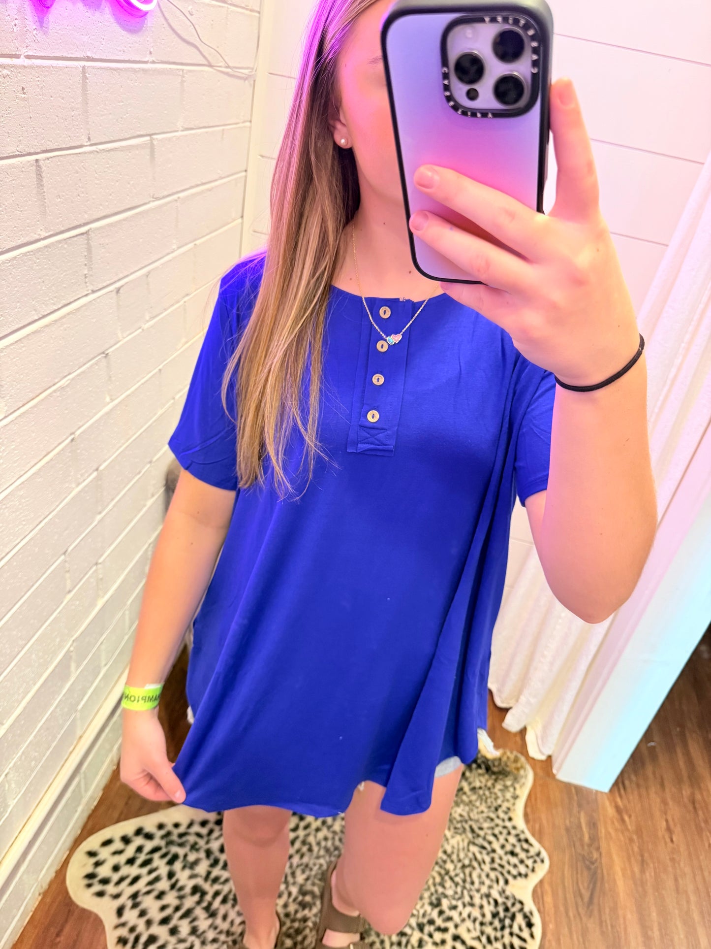 Bright Blue Plus Short Sleeve Button Down Top