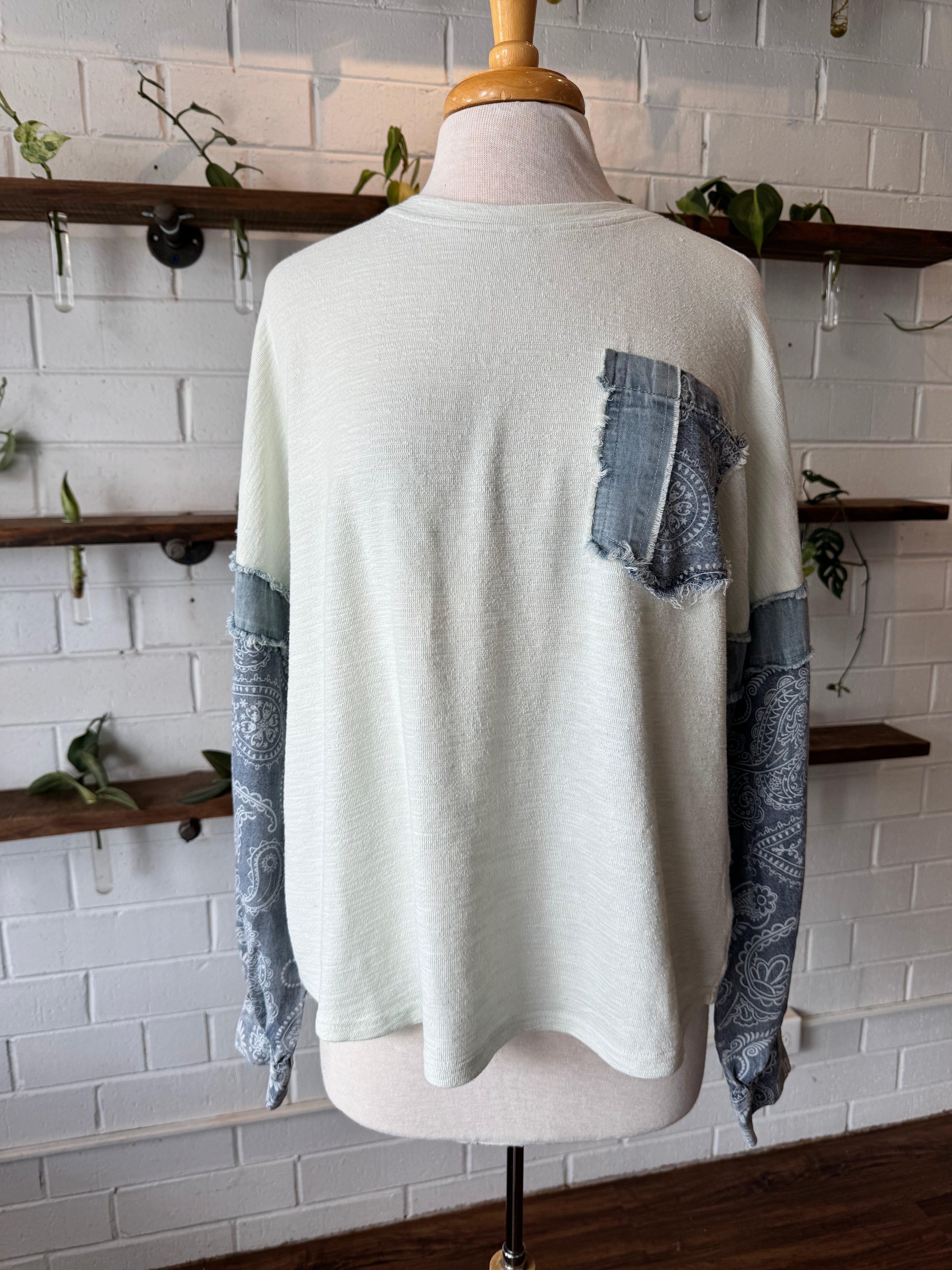 Mixed Media Denim Sleeve Top